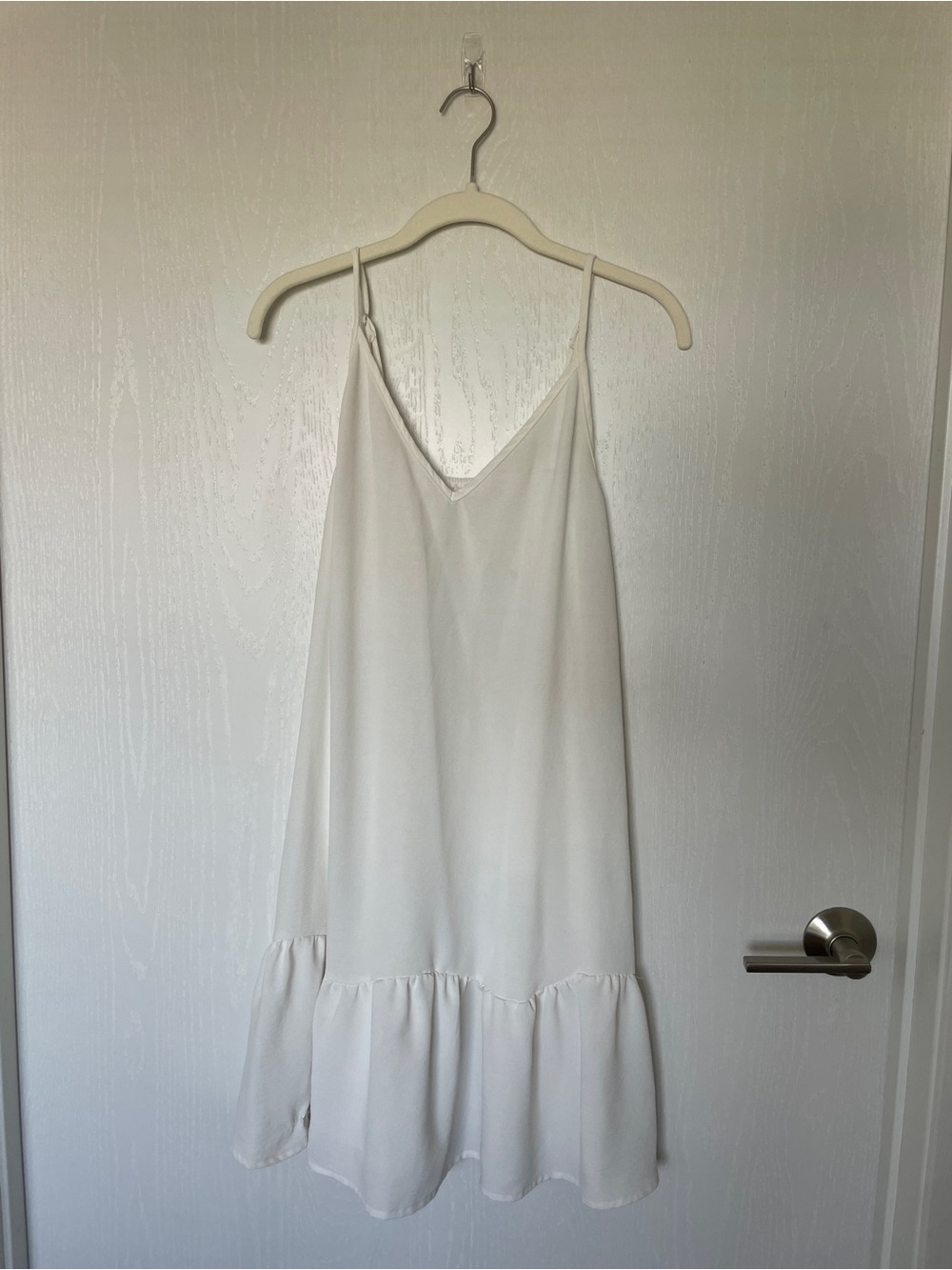 White V-Neck Spaghetti Strap Midi Dress with Ruffle Hem